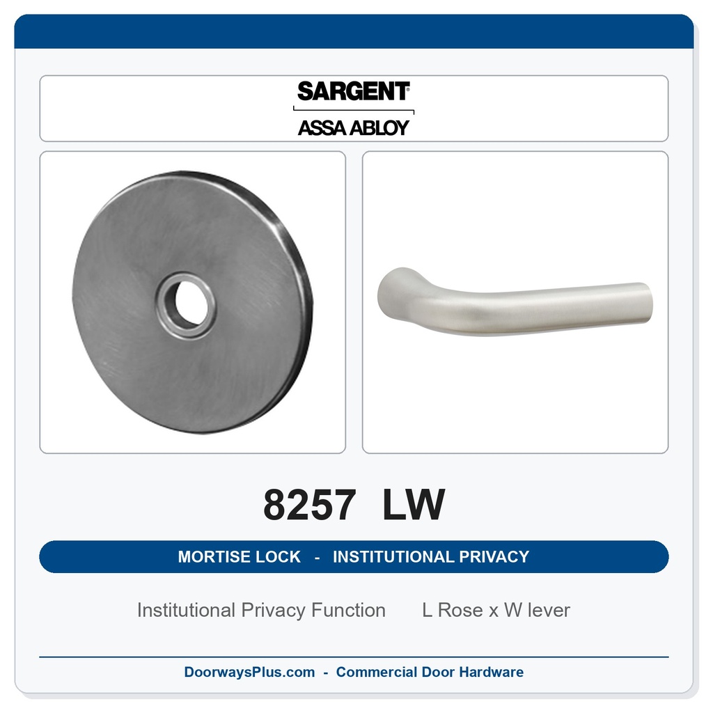 Sargent 8257 LW Trim Institutional Privacy Mortise Lockset | LA Keyway, Grade 1 Commercial