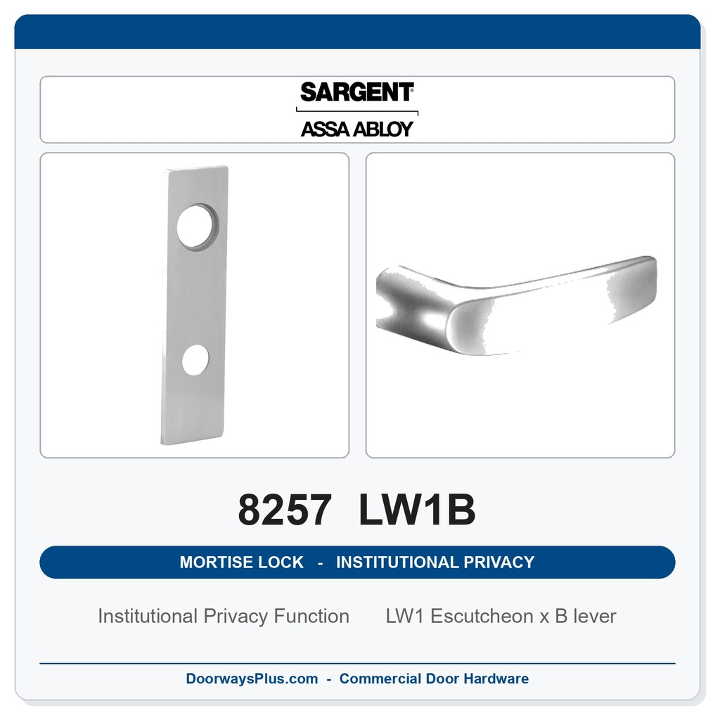 Sargent 8257 LW1B Trim Institutional Privacy Mortise Lockset | LA Keyway, Grade 1 Commercial