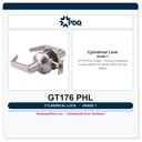 PDQ GT176 PHL Grade 1 Privacy Cylindrical Lockset | ANSI F76 | Series 4000 | UL Fire Rated