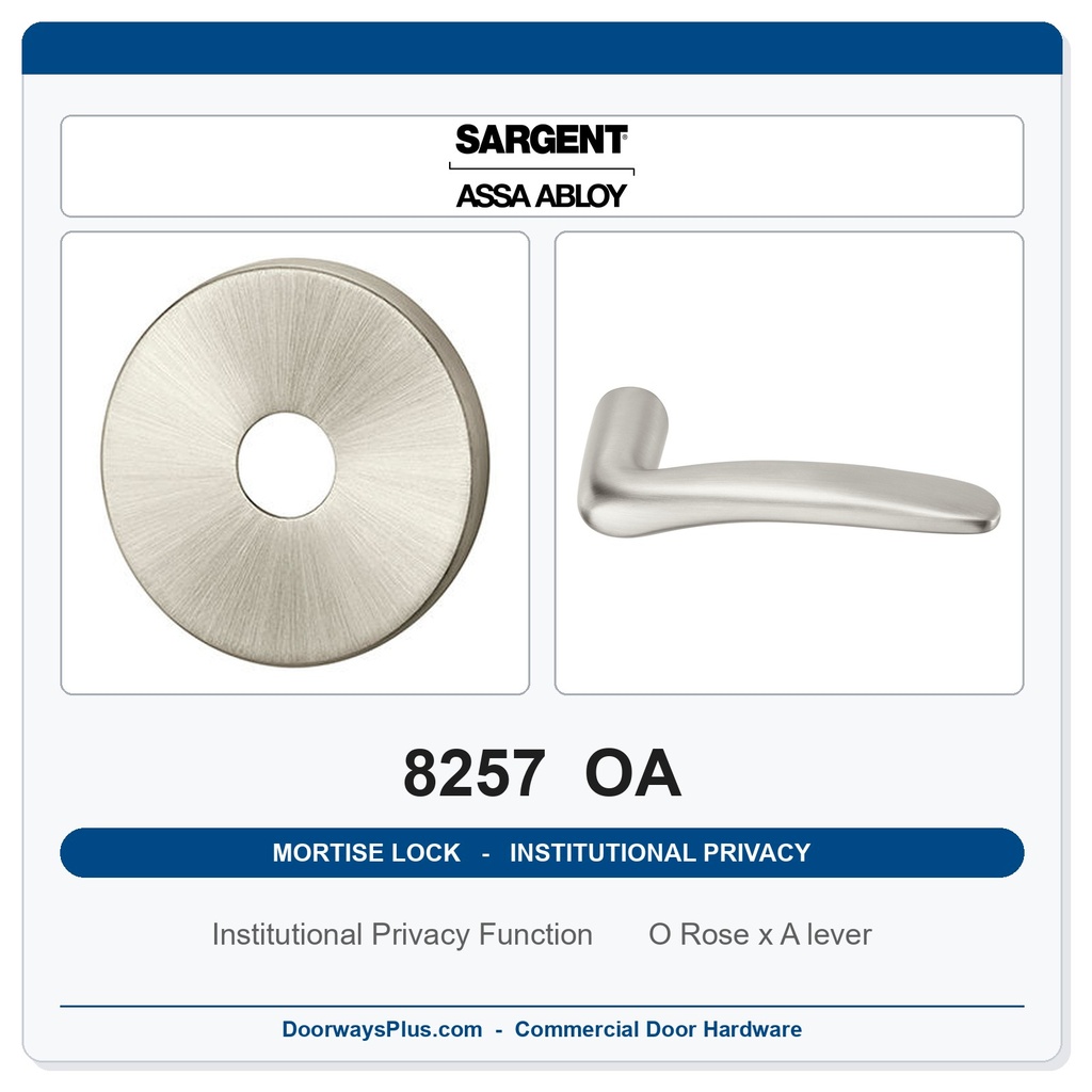 Sargent 8257 OA Trim Institutional Privacy Mortise Lockset | LA Keyway, Grade 1 Commercial
