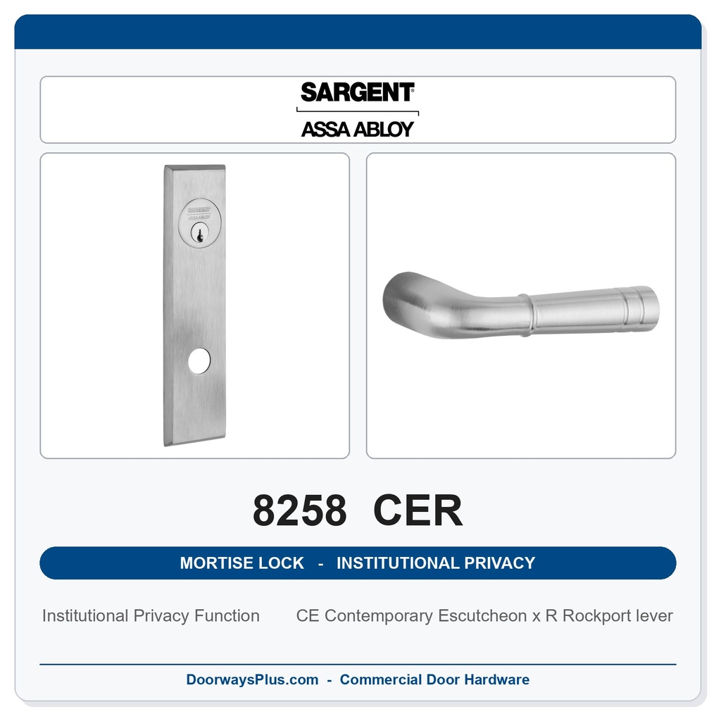 Sargent 8258 CER Trim Institutional Privacy Mortise Lockset | LA Keyway, Grade 1 Commercial