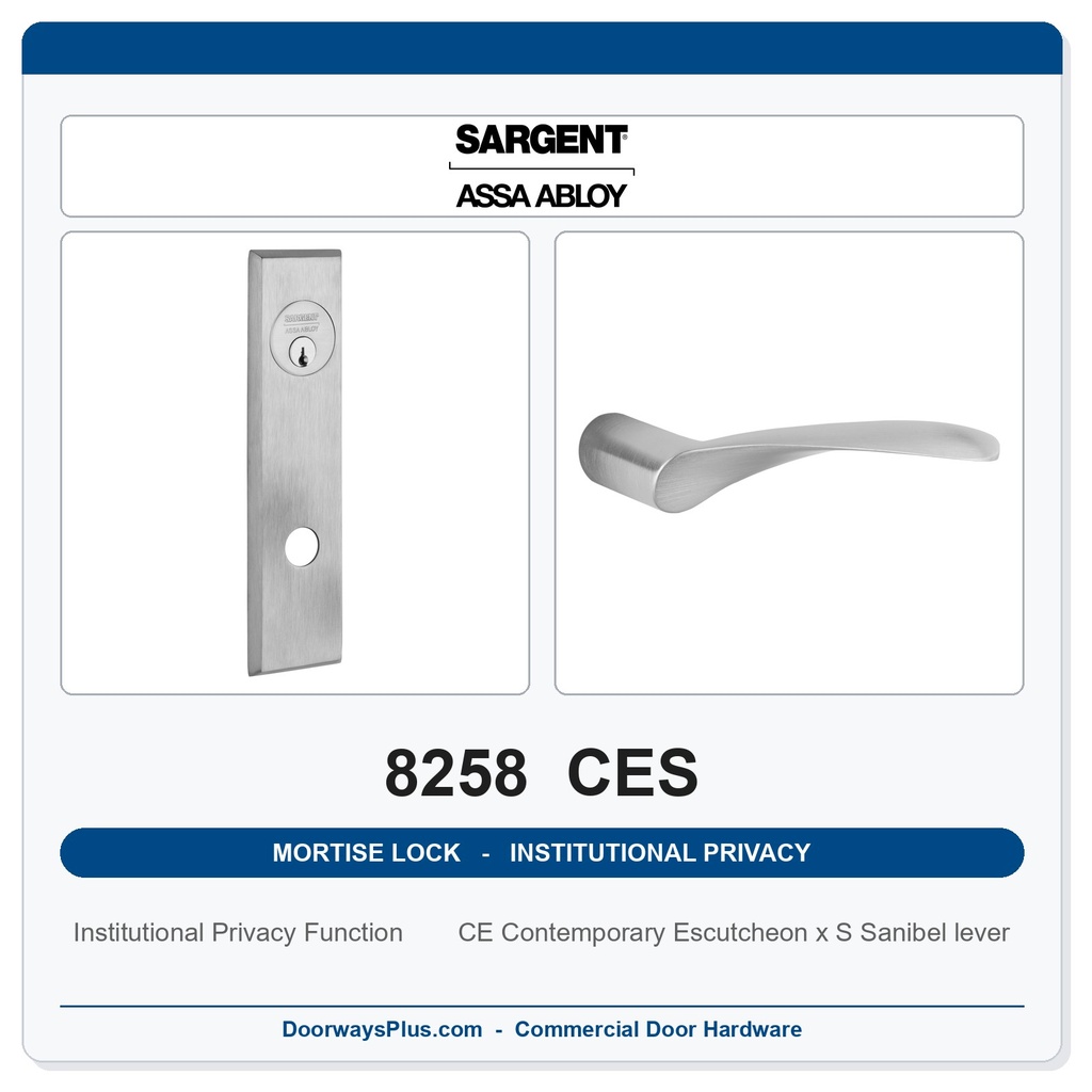 Sargent 8258 CES Trim Institutional Privacy Mortise Lockset | LA Keyway, Grade 1 Commercial