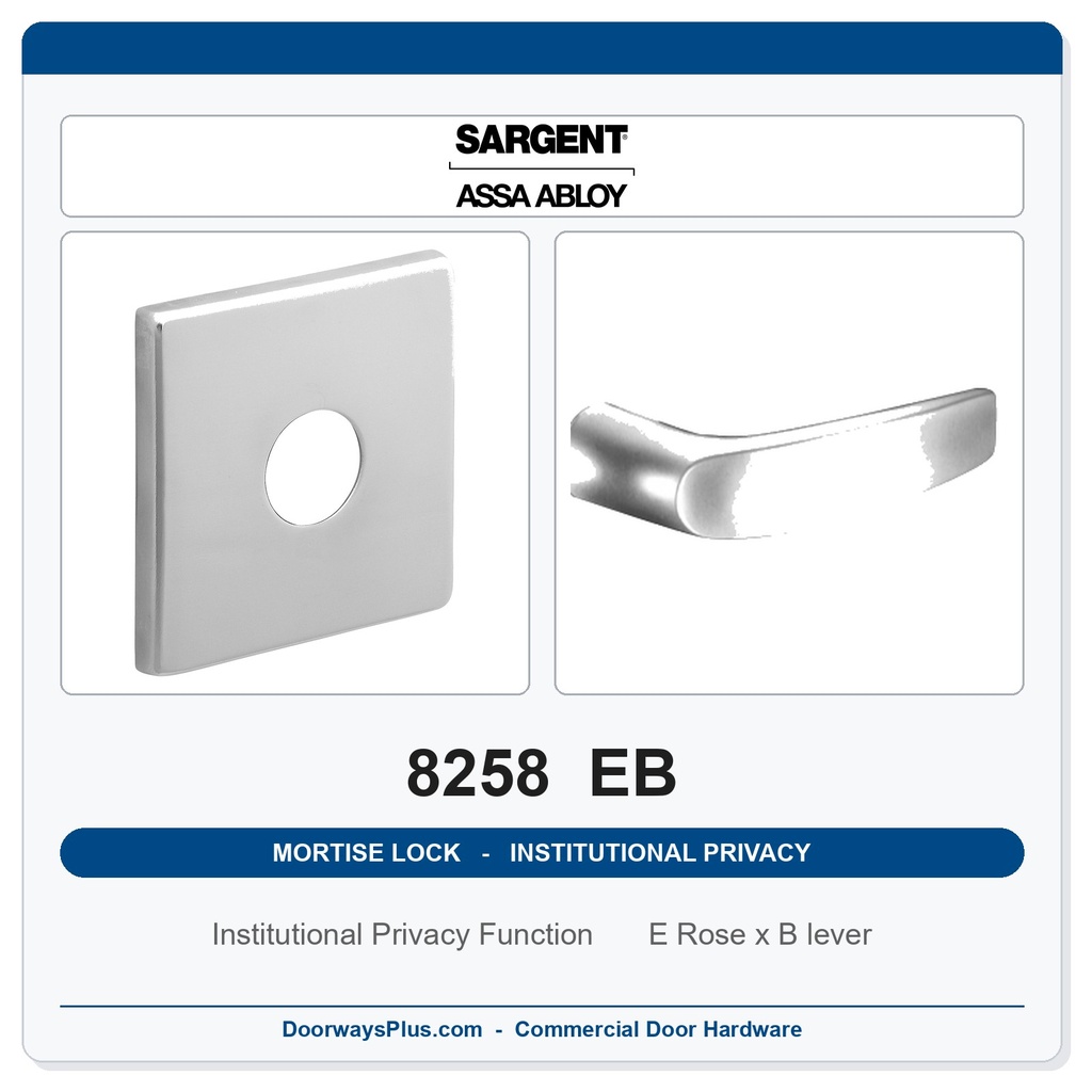 Sargent 8258 EB Trim Institutional Privacy Mortise Lockset | LA Keyway, Grade 1 Commercial