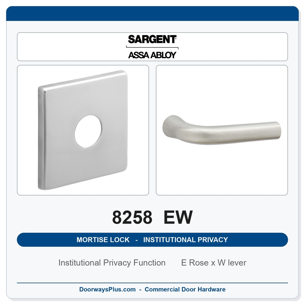 Sargent 8258 EW Trim Institutional Privacy Mortise Lockset | LA Keyway, Grade 1 Commercial