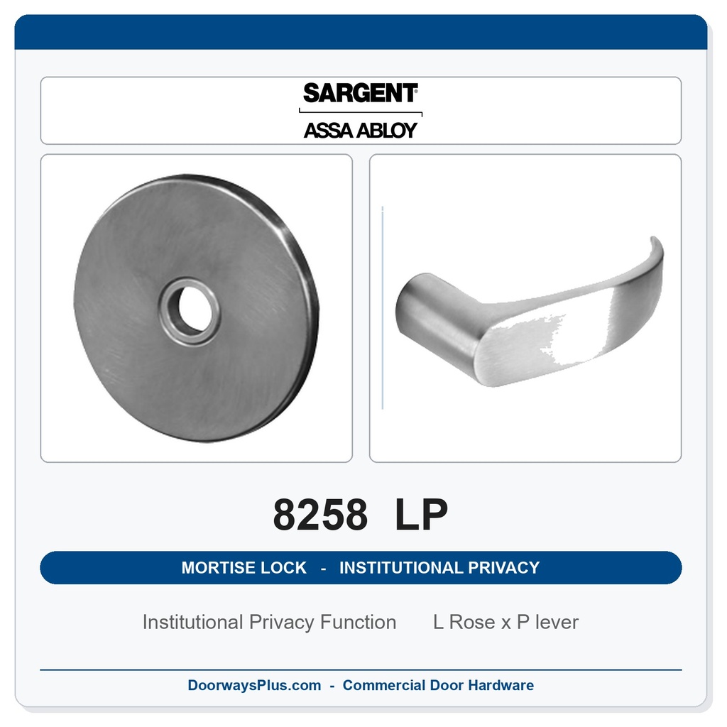 Sargent 8258 LP Trim Institutional Privacy Mortise Lockset | LA Keyway, Grade 1 Commercial