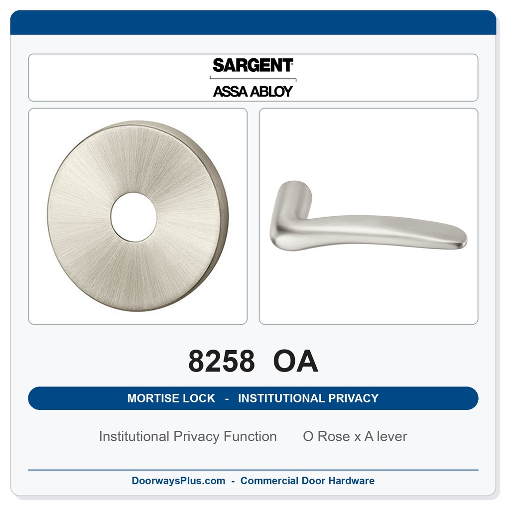 Sargent 8258 OA Trim Institutional Privacy Mortise Lockset | LA Keyway, Grade 1 Commercial