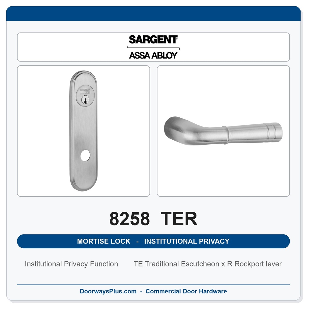 Sargent 8258 TER Trim Institutional Privacy Mortise Lockset | LA Keyway, Grade 1 Commercial