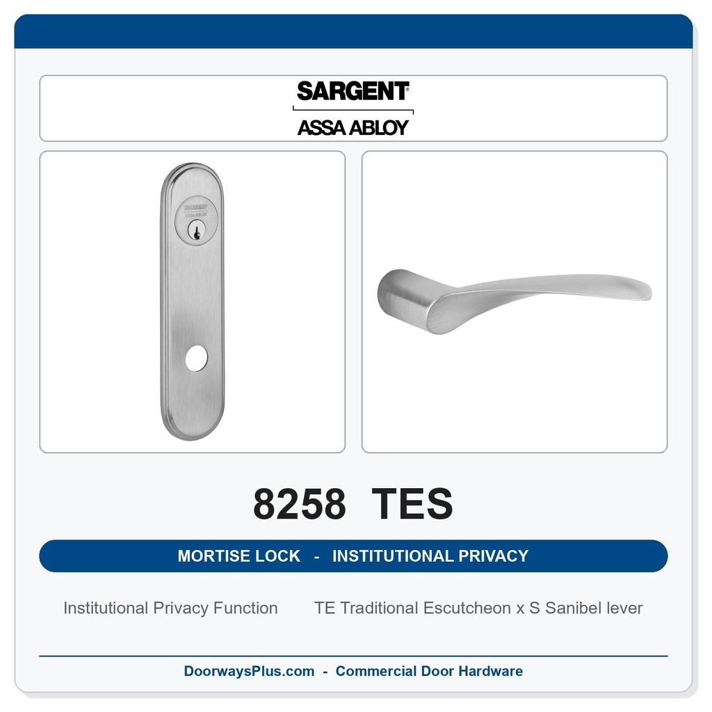 Sargent 8258 TES Trim Institutional Privacy Mortise Lockset | LA Keyway, Grade 1 Commercial