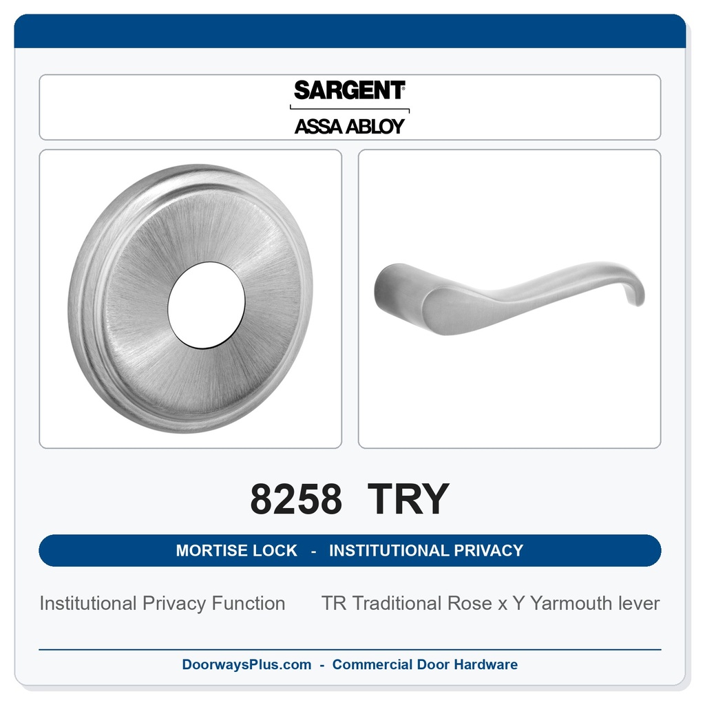 Sargent 8258 TRY Trim Institutional Privacy Mortise Lockset | LA Keyway, Grade 1 Commercial