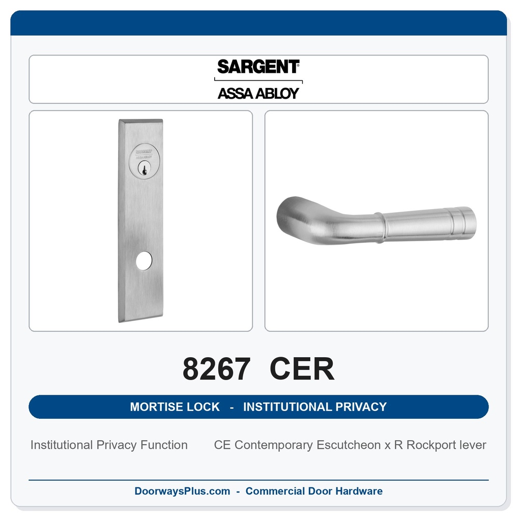 Sargent 8267 CER Trim Institutional Privacy Mortise Lockset | LA Keyway, Grade 1 Commercial