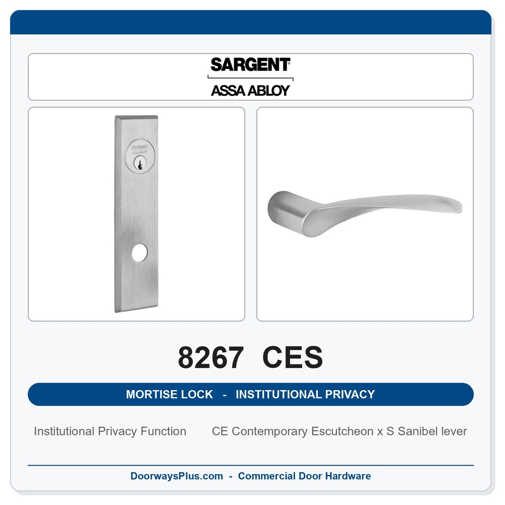 Sargent 8267 CES Trim Institutional Privacy Mortise Lockset | LA Keyway, Grade 1 Commercial