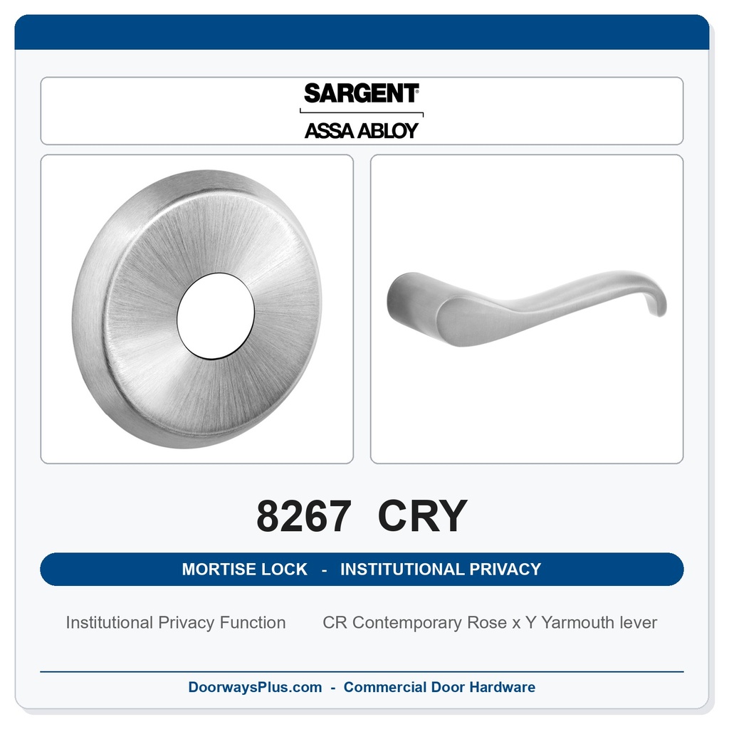 Sargent 8267 CRY Trim Institutional Privacy Mortise Lockset | LA Keyway, Grade 1 Commercial