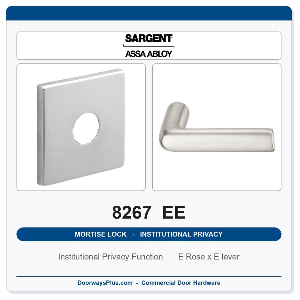 Sargent 8267 EE Trim Institutional Privacy Mortise Lockset | LA Keyway, Grade 1 Commercial