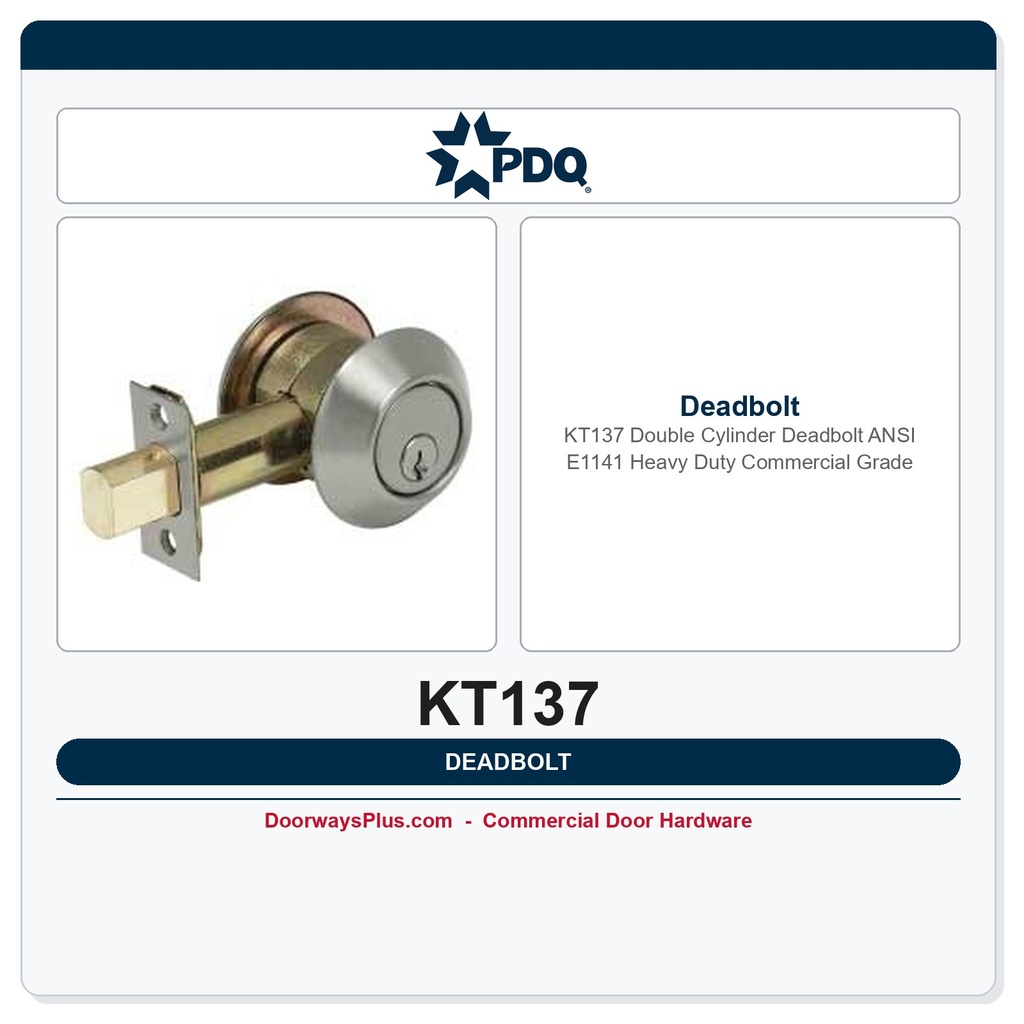 PDQ KT137 Double Cylinder Deadbolt – ANSI E1141 Heavy Duty Commercial Grade