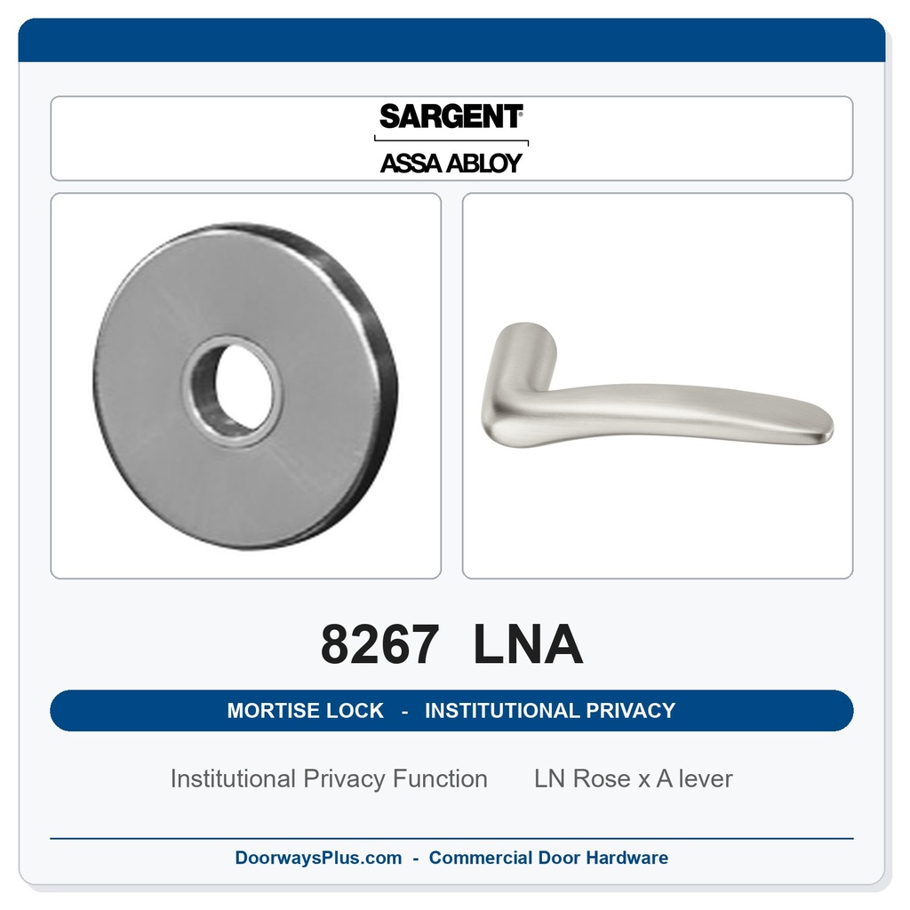 Sargent 8267 LNA Trim Institutional Privacy Mortise Lockset | LA Keyway, Grade 1 Commercial