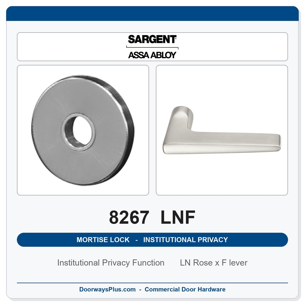 Sargent 8267 LNF Trim Institutional Privacy Mortise Lockset | LA Keyway, Grade 1 Commercial