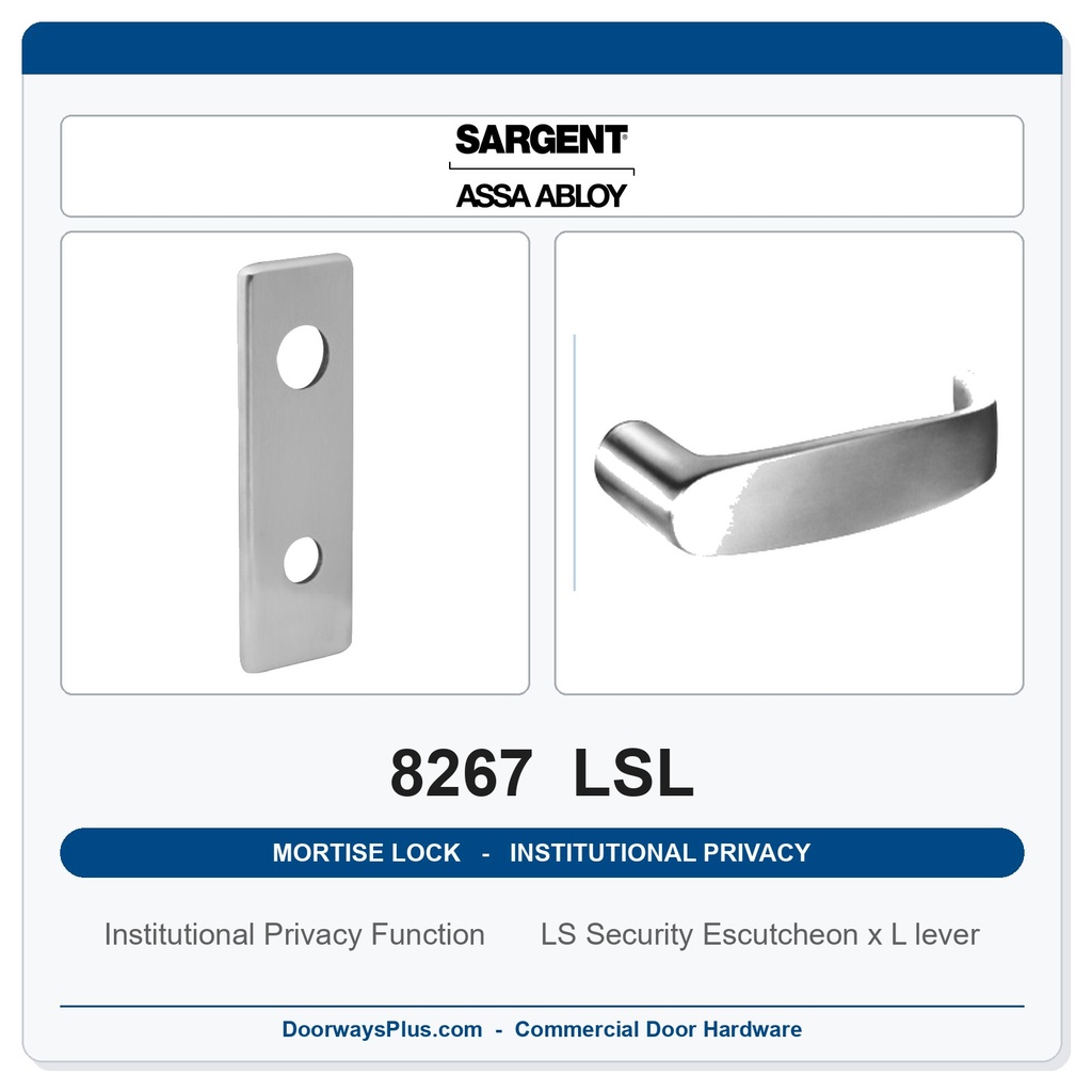 Sargent 8267 LSL Trim Institutional Privacy Mortise Lockset | LA Keyway, Grade 1 Commercial