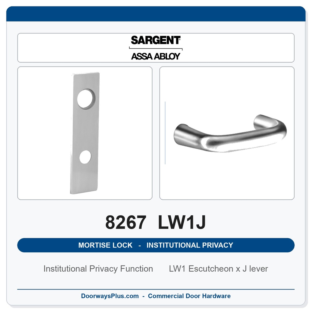 Sargent 8267 LW1J Trim Institutional Privacy Mortise Lockset | LA Keyway, Grade 1 Commercial