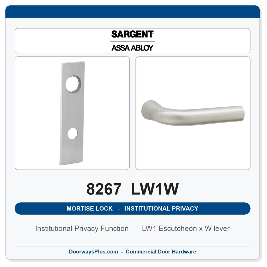Sargent 8267 LW1W Trim Institutional Privacy Mortise Lockset | LA Keyway, Grade 1 Commercial