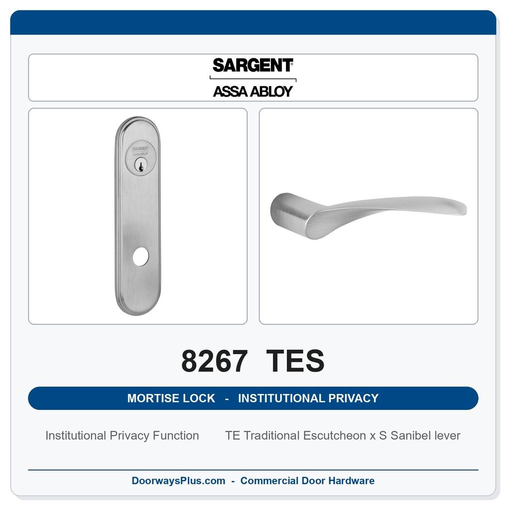 Sargent 8267 TES Trim Institutional Privacy Mortise Lockset | LA Keyway, Grade 1 Commercial