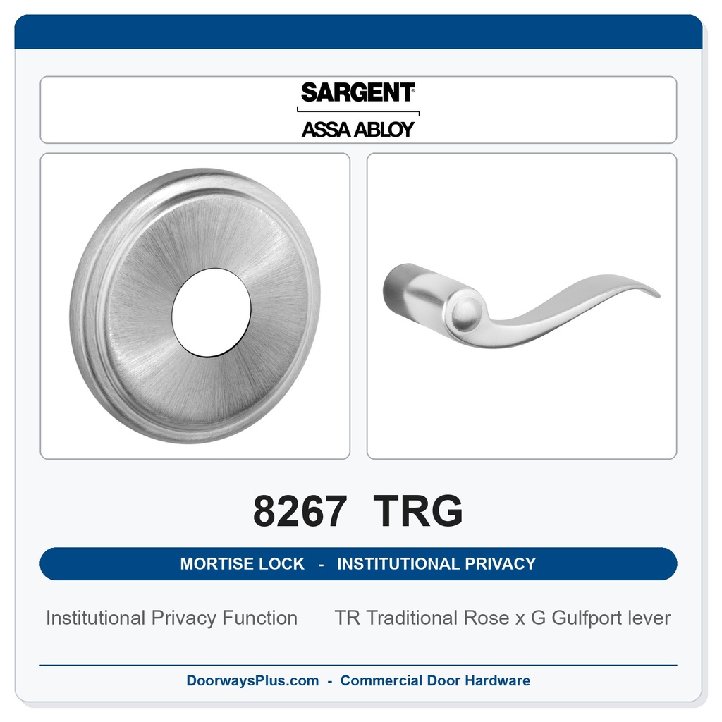 Sargent 8267 TRG Trim Institutional Privacy Mortise Lockset | LA Keyway, Grade 1 Commercial