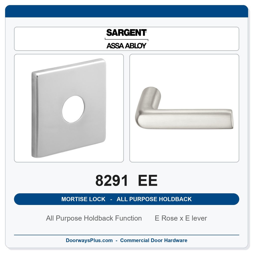 Sargent 8291 EE Trim All Purpose Holdback Mortise Lockset | LA Keyway, Grade 1 Commercial