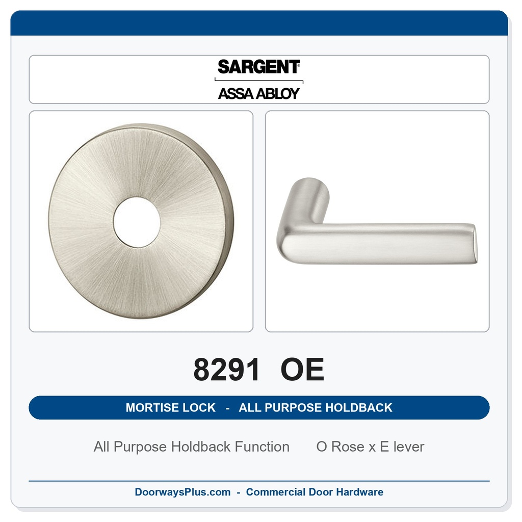 Sargent 8291 OE Trim All Purpose Holdback Mortise Lockset | LA Keyway, Grade 1 Commercial