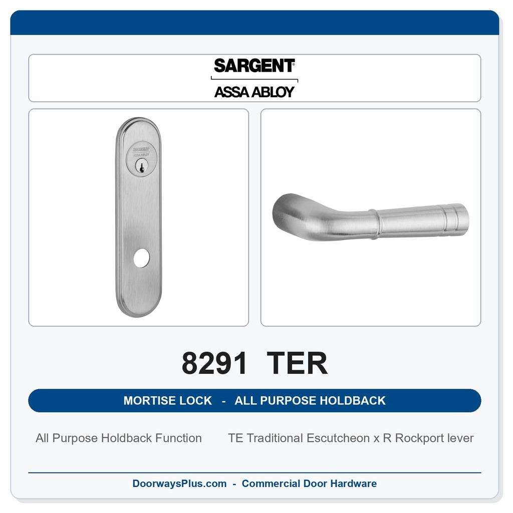 Sargent 8291 TER Trim All Purpose Holdback Mortise Lockset | LA Keyway, Grade 1 Commercial
