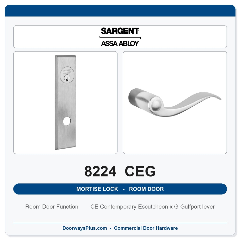 Sargent 8224 CEG Trim Room Door Mortise Lockset | LA Keyway, Grade 1 Commercial