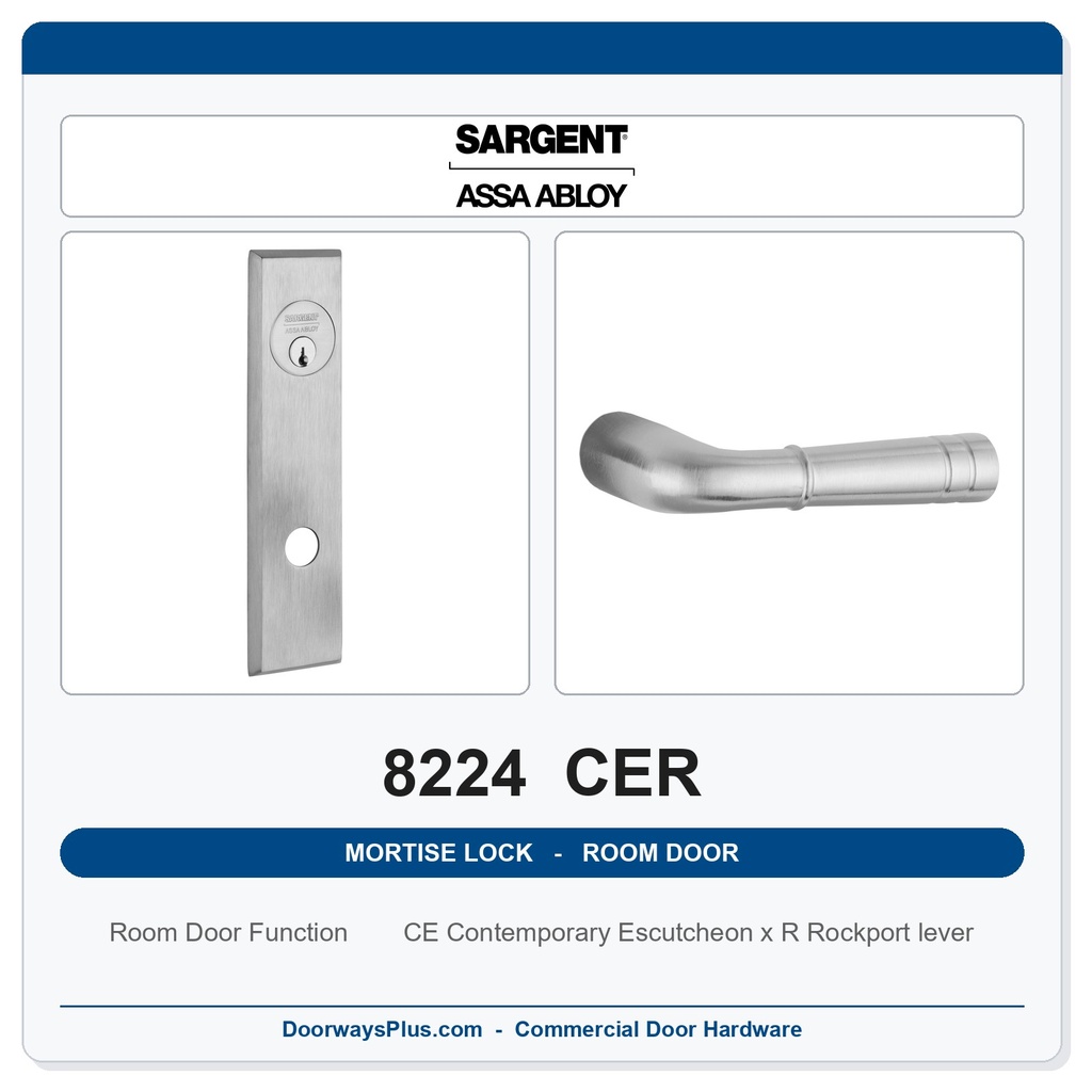 Sargent 8224 CER Trim Room Door Mortise Lockset | LA Keyway, Grade 1 Commercial