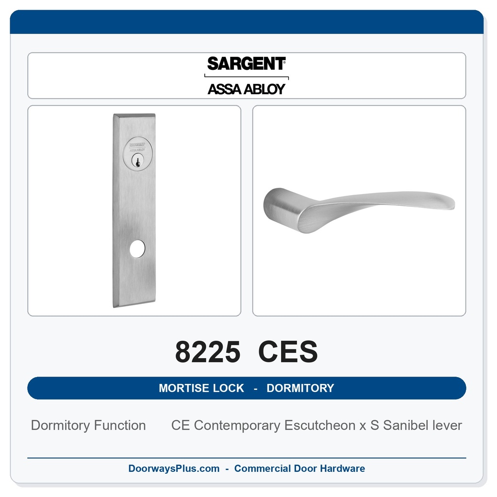 Sargent 8225 CES Trim Dormitory or Exit Mortise Lockset | LA Keyway, Grade 1 Commercial