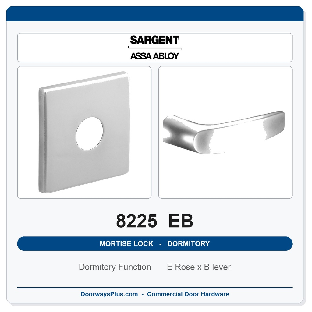Sargent 8225 EB Trim Dormitory or Exit Mortise Lockset | LA Keyway, Grade 1 Commercial
