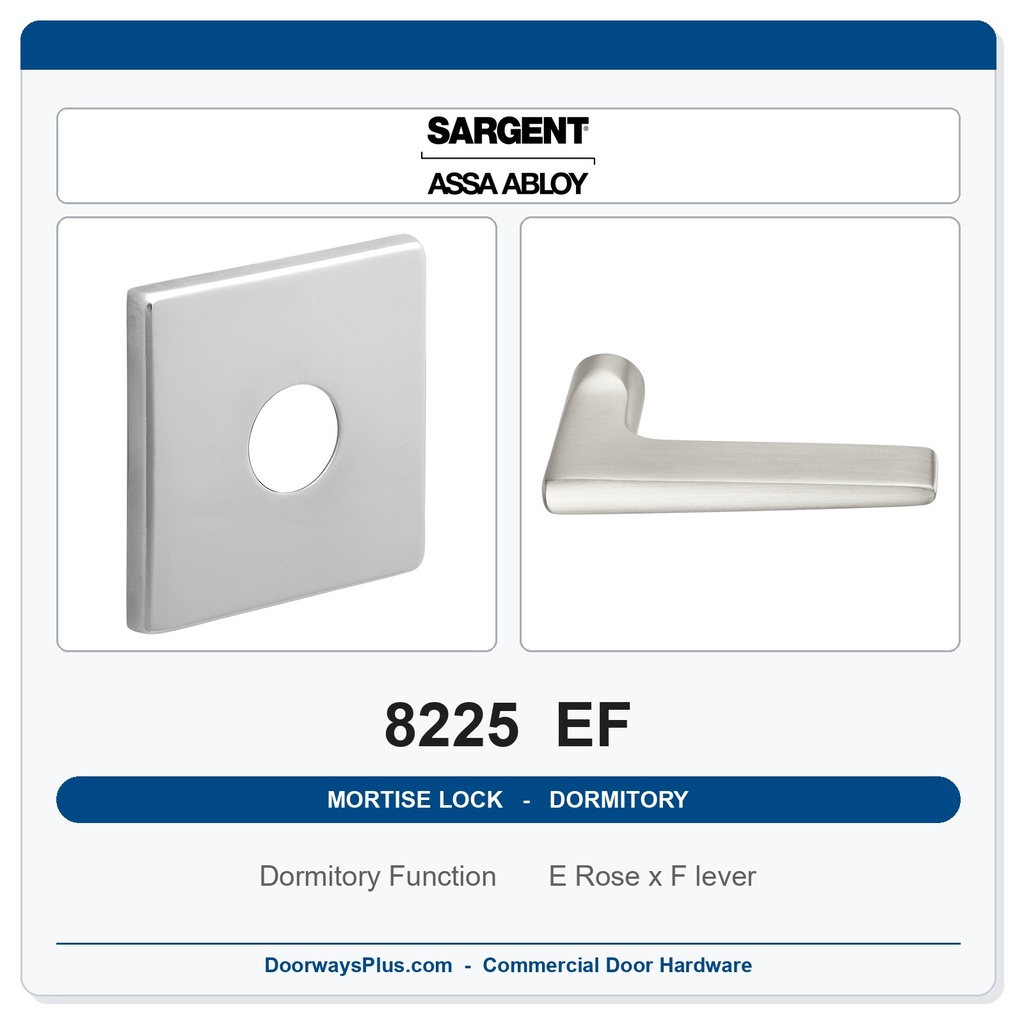 Sargent 8225 EF Trim Dormitory or Exit Mortise Lockset | LA Keyway, Grade 1 Commercial