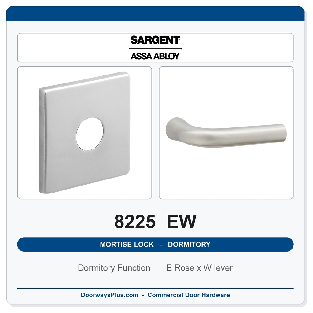 Sargent 8225 EW Trim Dormitory or Exit Mortise Lockset | LA Keyway, Grade 1 Commercial