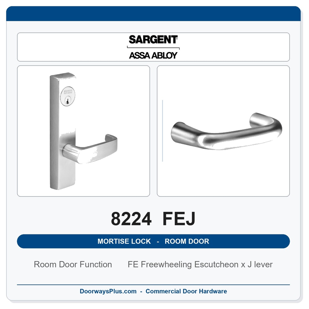 Sargent 8224 FEJ Trim Room Door Mortise Lockset | LA Keyway, Grade 1 Commercial