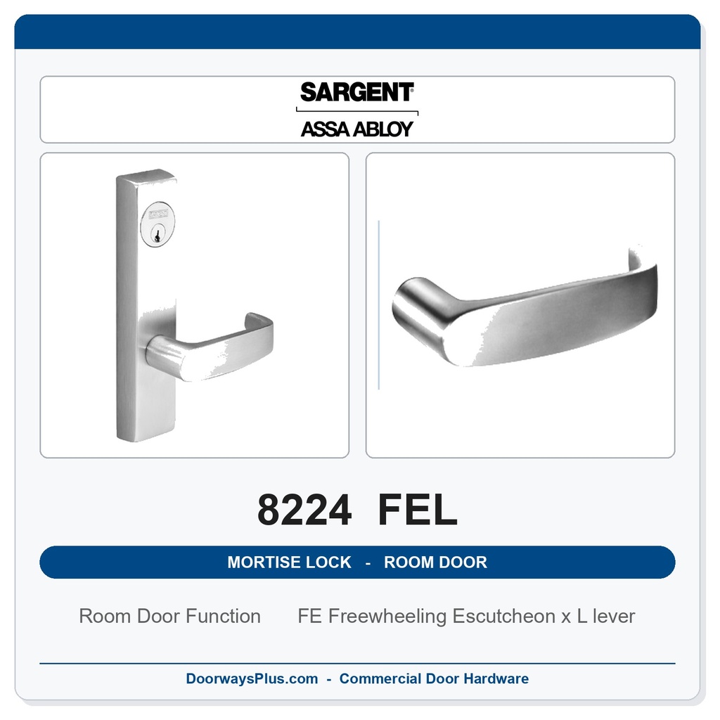 Sargent 8224 FEL Trim Room Door Mortise Lockset | LA Keyway, Grade 1 Commercial