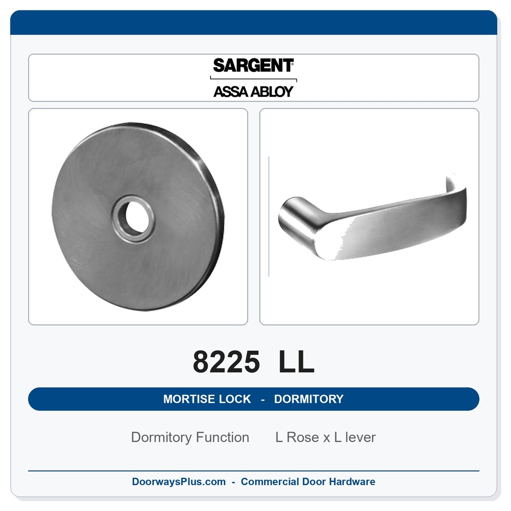 Sargent 8225 LL Trim Dormitory or Exit Mortise Lockset | LA Keyway, Grade 1 Commercial