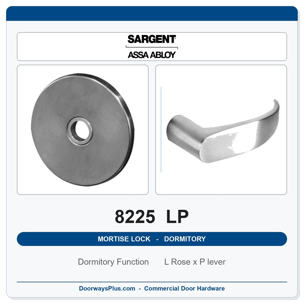Sargent 8225 LP Trim Dormitory or Exit Mortise Lockset | LA Keyway, Grade 1 Commercial