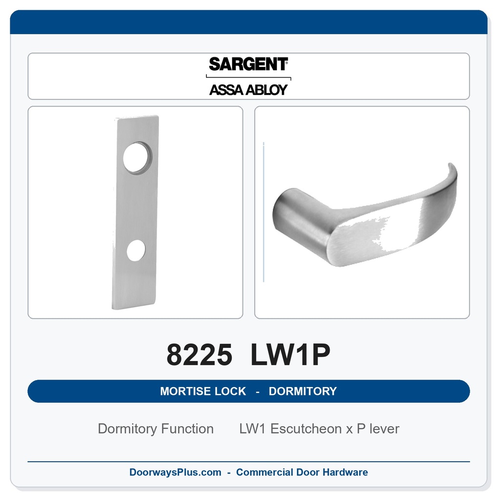 Sargent 8225 LW1P Trim Dormitory or Exit Mortise Lockset | LA Keyway, Grade 1 Commercial