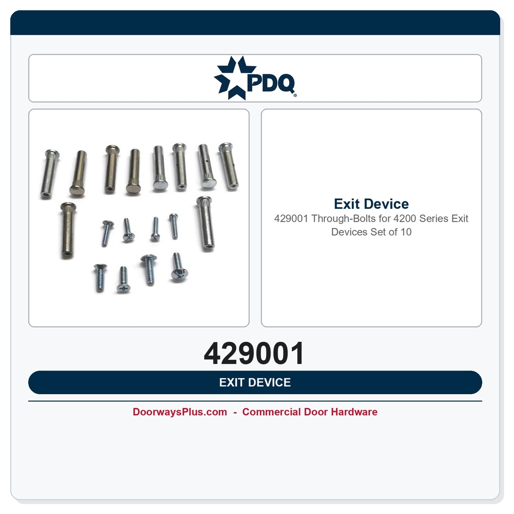PDQ 429001 Through-Bolts for 4200 Series Exit Devices – Set of 10