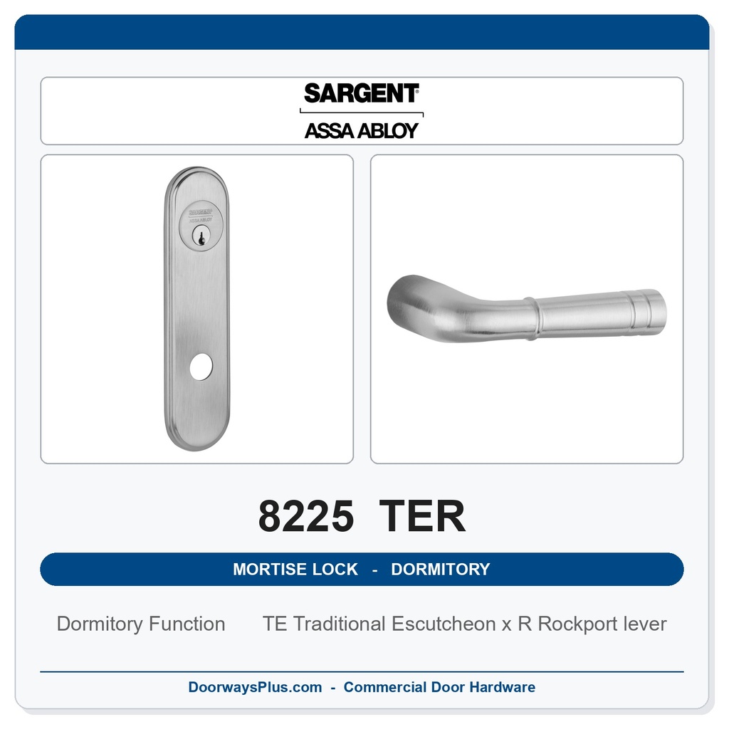 Sargent 8225 TER Trim Dormitory or Exit Mortise Lockset | LA Keyway, Grade 1 Commercial