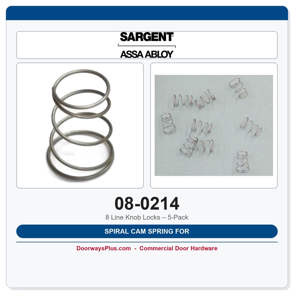 Sargent 08-0214 Spiral Cam Spring for 8 Line Knob Locks – 5-Pack