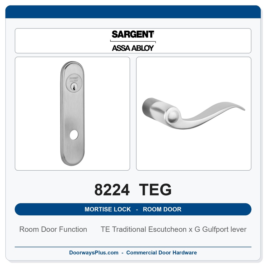 Sargent 8224 TEG Trim Room Door Mortise Lockset | LA Keyway, Grade 1 Commercial