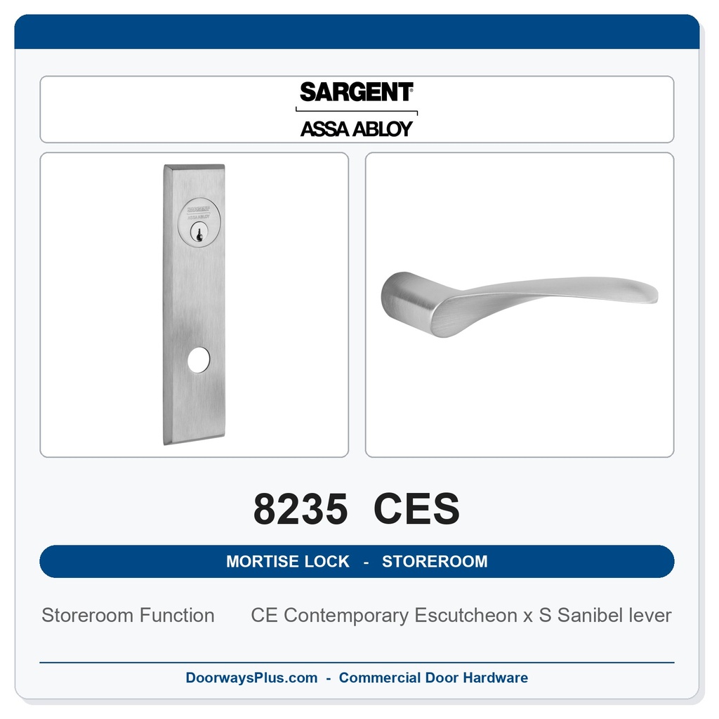 Sargent 8235 CES Trim Storeroom Mortise Lockset | LA Keyway, Grade 1 Commercial