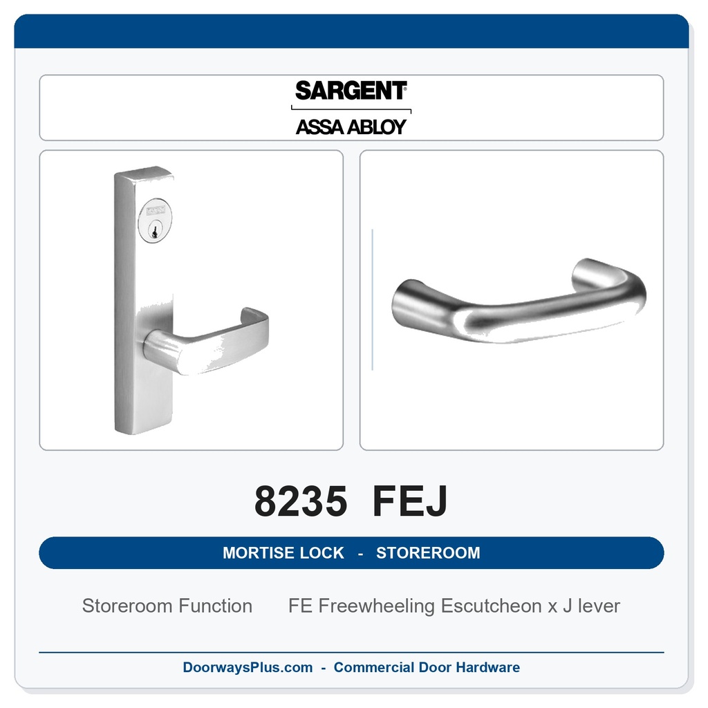 Sargent 8235 FEJ Trim Storeroom Mortise Lockset | LA Keyway, Grade 1 Commercial