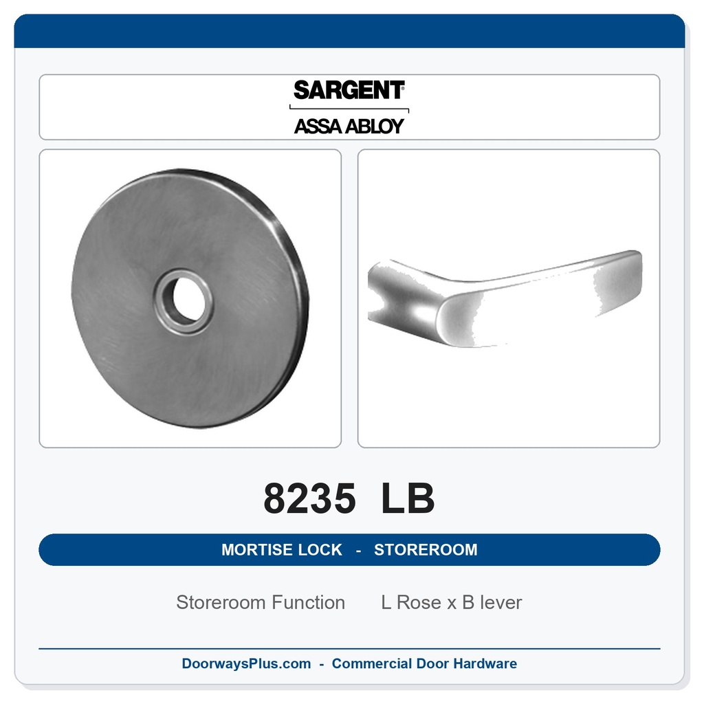 Sargent 8235 LB Trim Storeroom Mortise Lockset | LA Keyway, Grade 1 Commercial