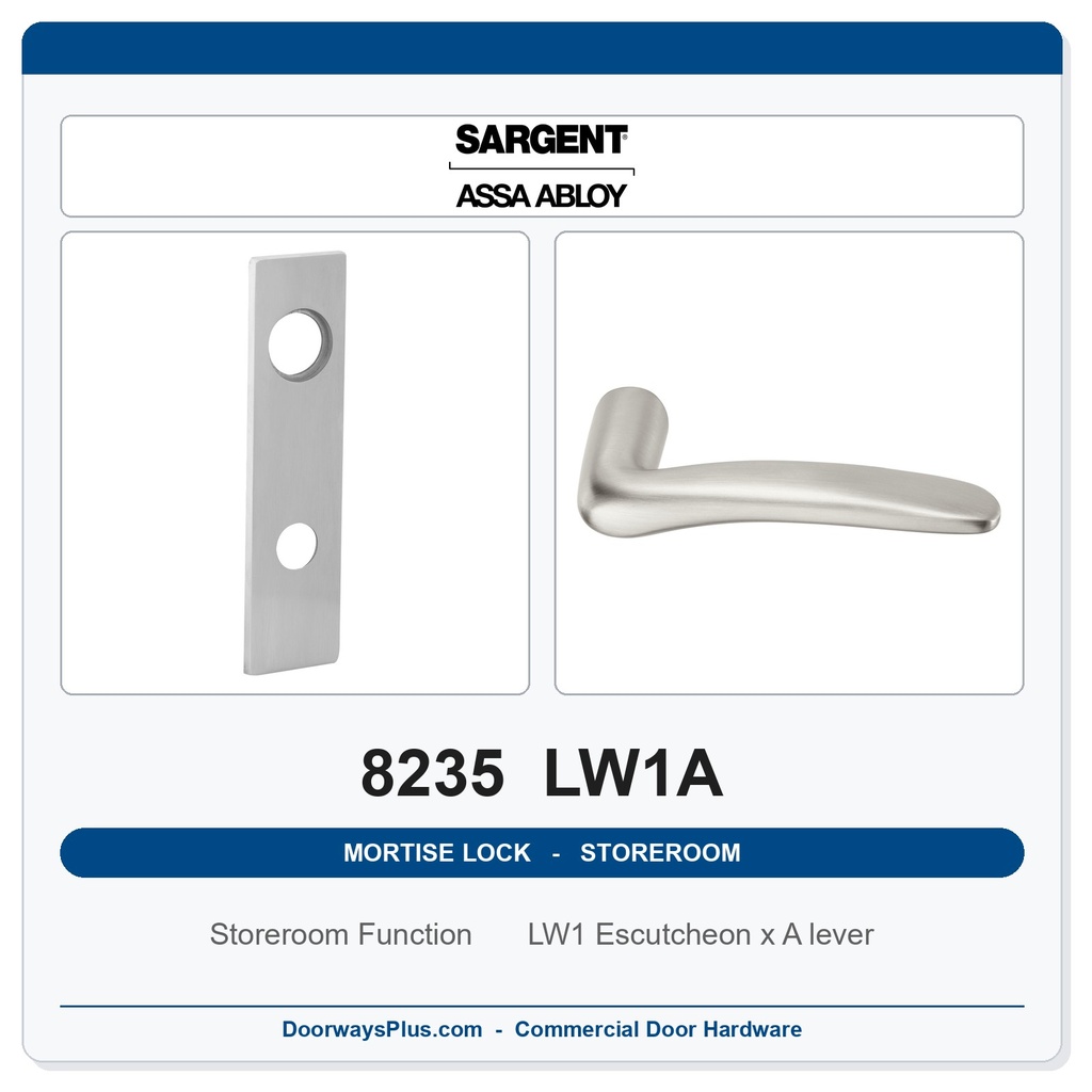 Sargent 8235 LW1A Trim Storeroom Mortise Lockset | LA Keyway, Grade 1 Commercial