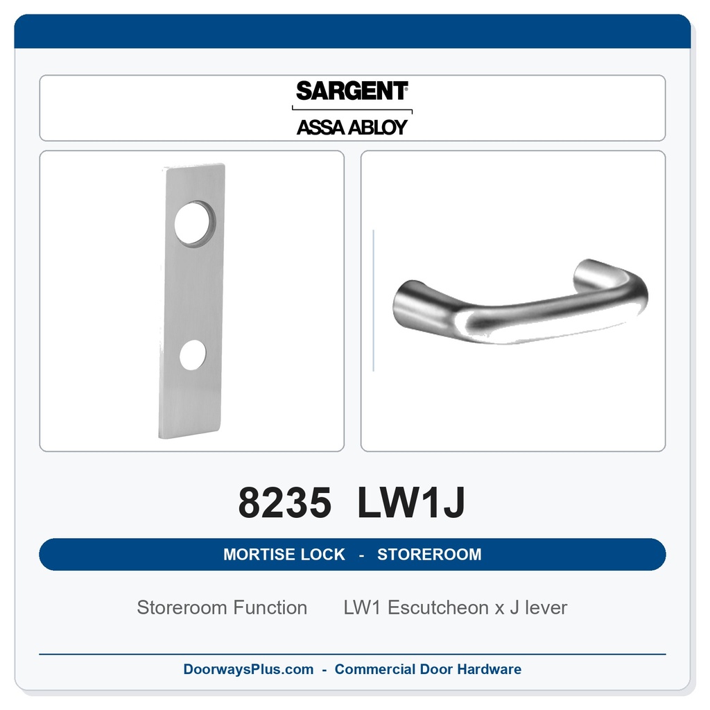 Sargent 8235 LW1J Trim Storeroom Mortise Lockset | LA Keyway, Grade 1 Commercial