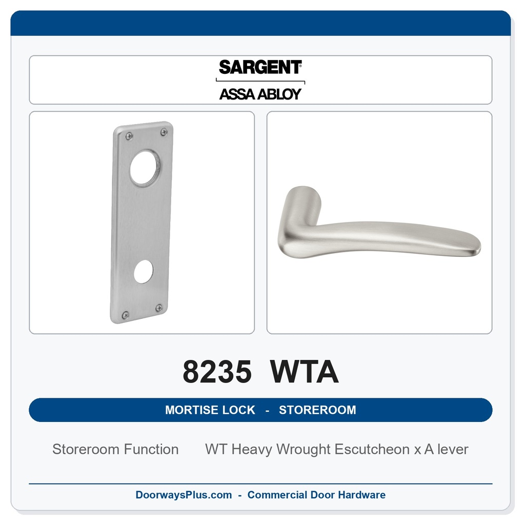 Sargent 8235 WTA Trim Storeroom Mortise Lockset | LA Keyway, Grade 1 Commercial