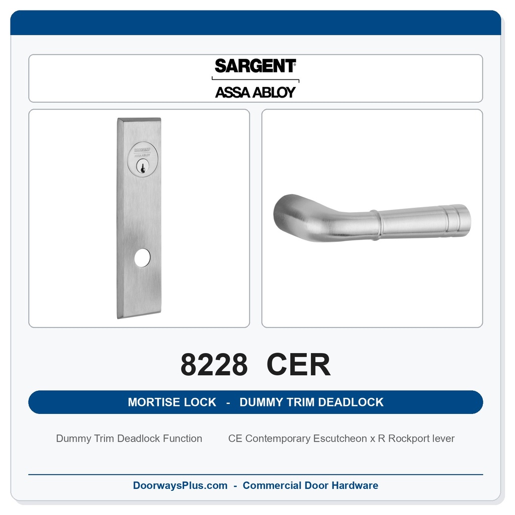 Sargent 8228 CER Trim Dummy Trim Deadlock Mortise Deadbolt | LA Keyway, Grade 1 Commercial